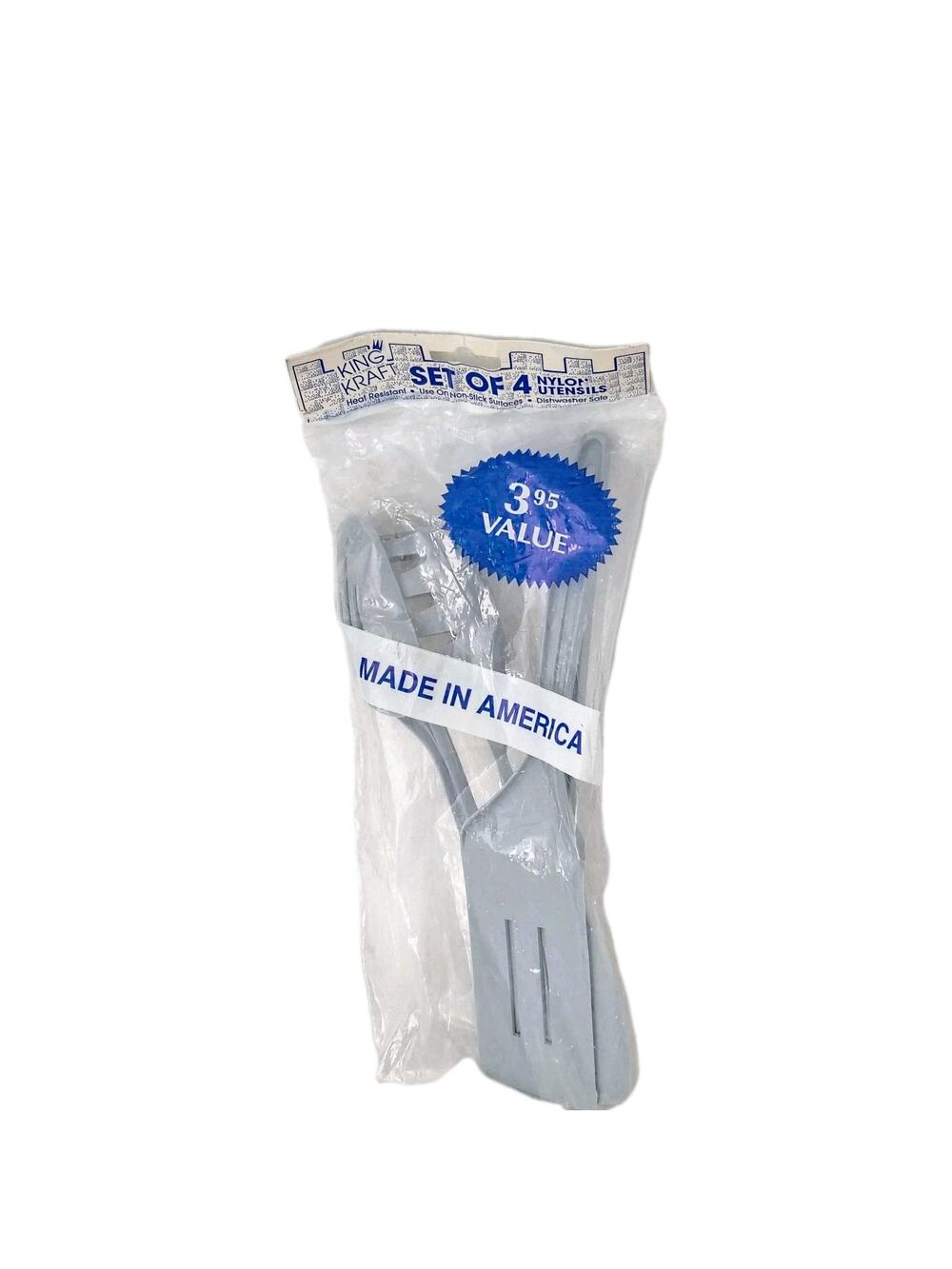 Vintage King Kraft Nylon Kitchen Utensil Set of 4 Blue Spatula Spoon Ladle NEW